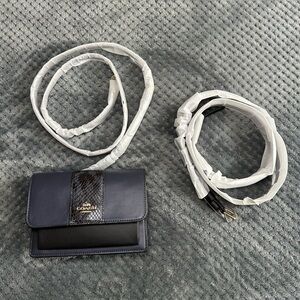NWOT! Coach belt bag cross body, navy & black snakeskin, gold hardware